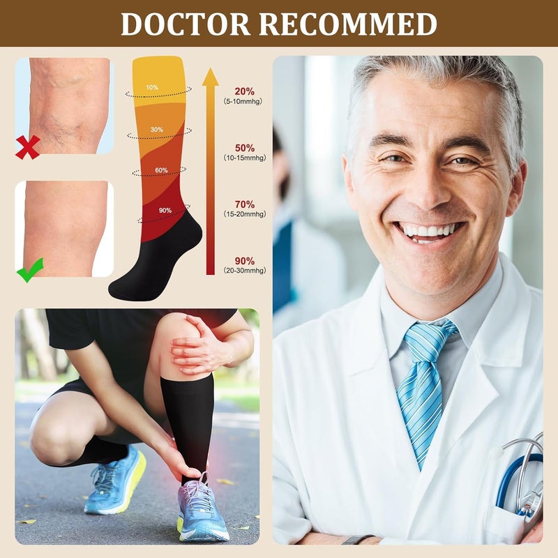 Tisancy 4 Pairs Cotton Compression Socks for Women Men 20-30mmhg Is Best Support Stocking for Running Hiking Cycling - Image 2